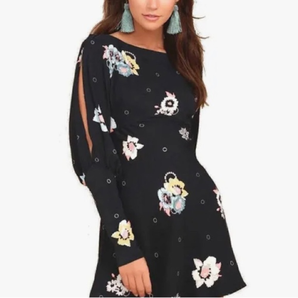 Free People Womens Sunshadows Split-Sleeve Mini Dress, Black